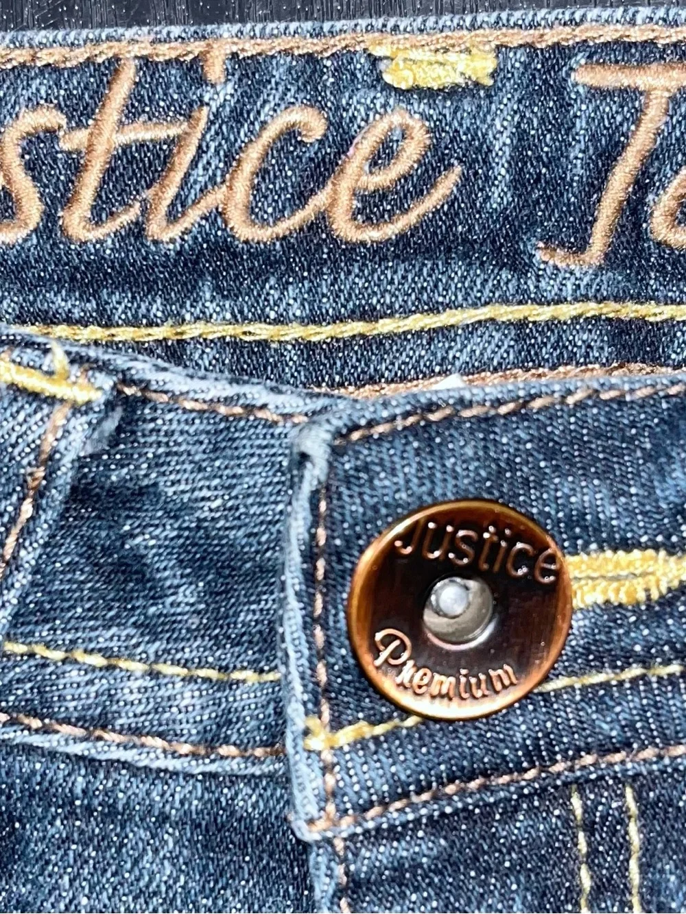 Justice Dark Blue Denim Shorts with Embroidered Heart